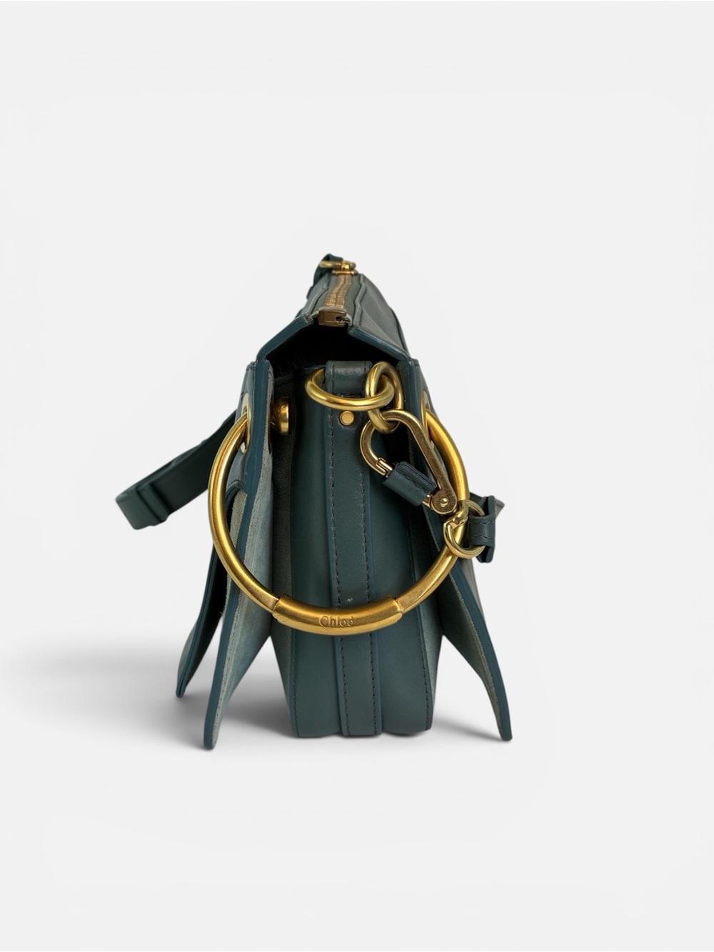 Chloé Roy Small Leather Shoulder Crossbody Bag Blue Green Gold Hardware - Picture 4 of 11